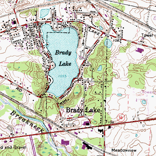 Topographic Map of Village of Brady Lake, OH