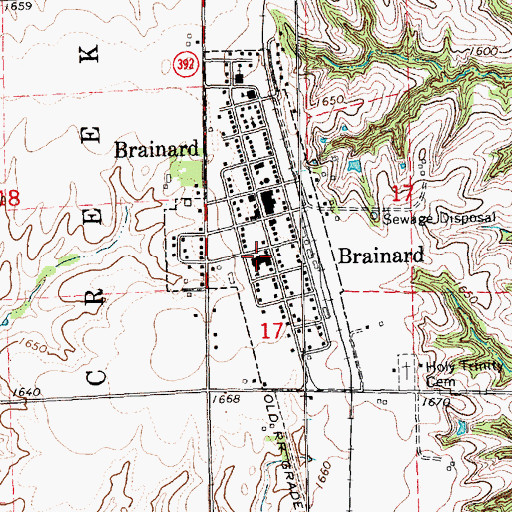 Topographic Map of Village of Brainard, NE
