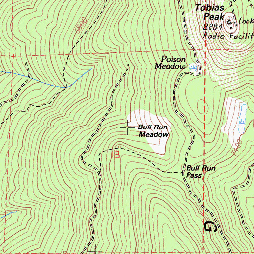 Topographic Map of Bull Run Meadow, CA