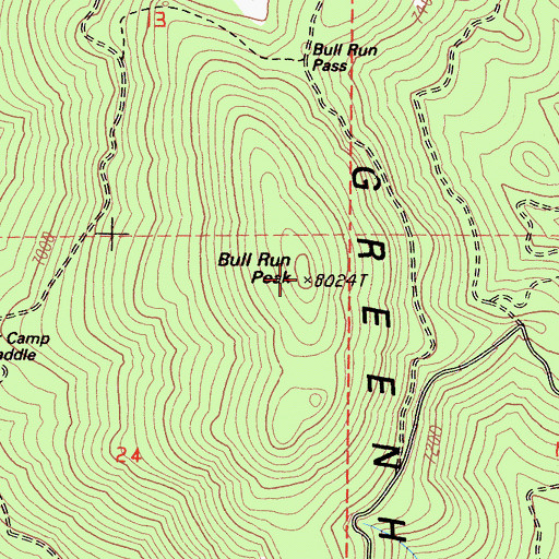 Topographic Map of Bull Run Peak, CA