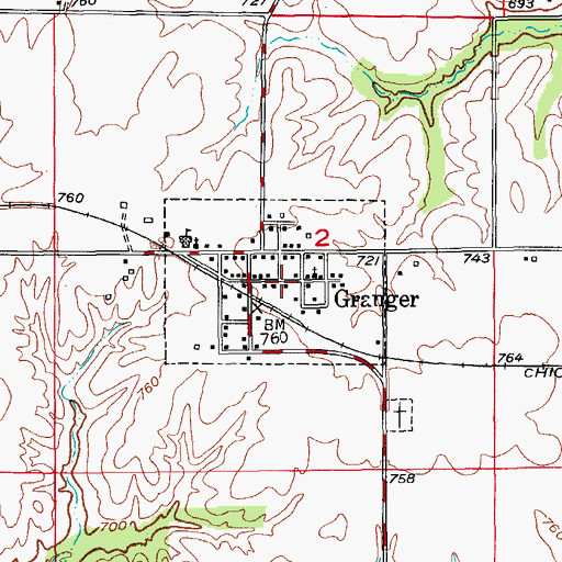 Topographic Map of Village of Granger, MO