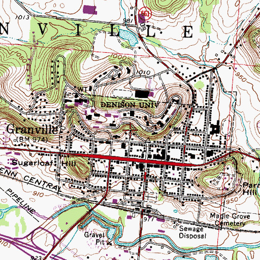 Topographic Map of Village of Granville, OH