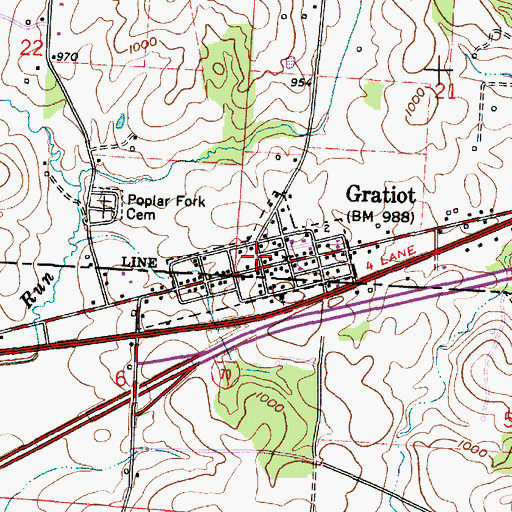 Topographic Map of Village of Gratiot, OH