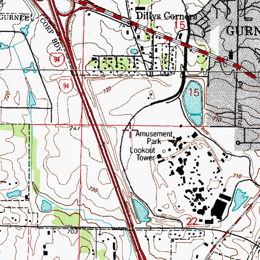 Topographic Map of Village of Gurnee, IL