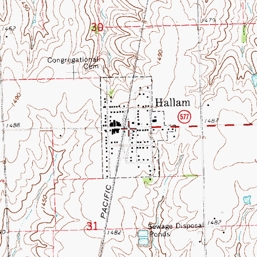 Topographic Map of Village of Hallam, NE