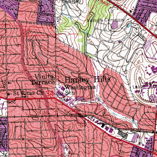 Topographic Map of Village of Hanley Hills, MO