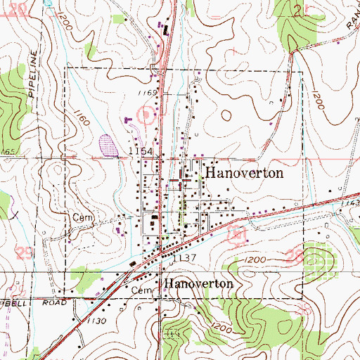 Topographic Map of Village of Hanoverton, OH