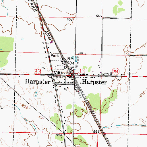 Topographic Map of Village of Harpster, OH