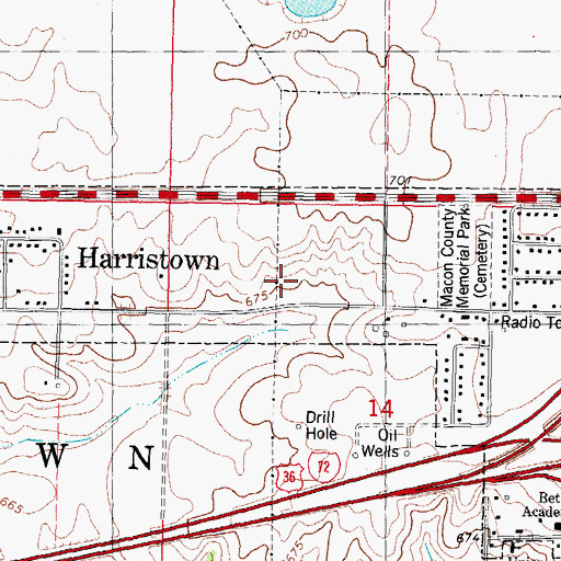 Topographic Map of Village of Harristown, IL