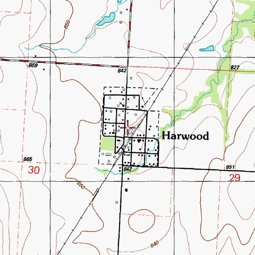 Topographic Map of Village of Harwood, MO