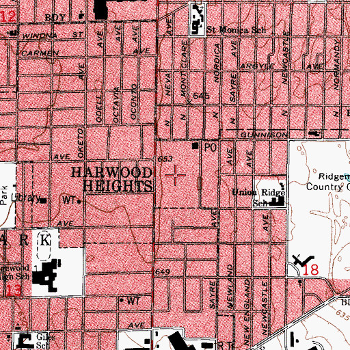 Topographic Map of Village of Harwood Heights, IL