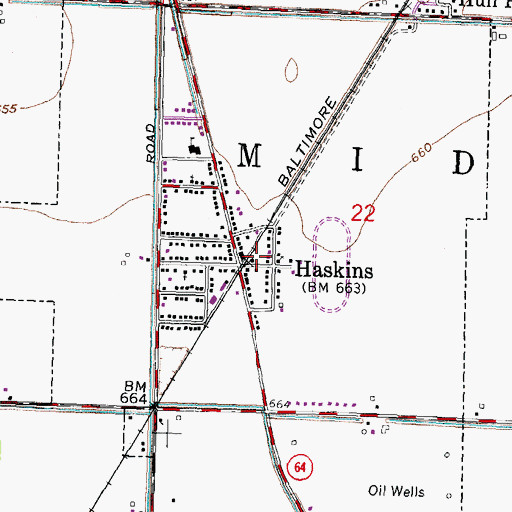 Topographic Map of Village of Haskins, OH