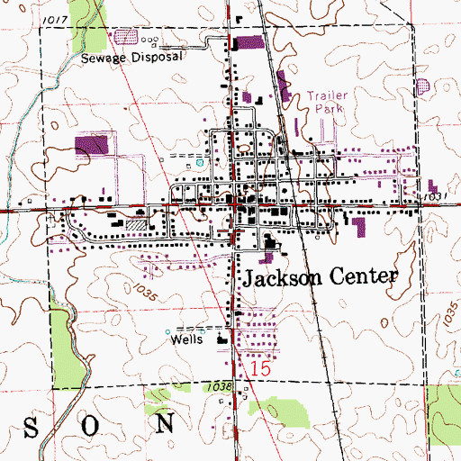 Topographic Map of Village of Jackson Center, OH