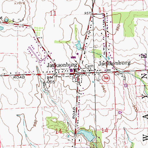 Topographic Map of Village of Jacksonburg, OH