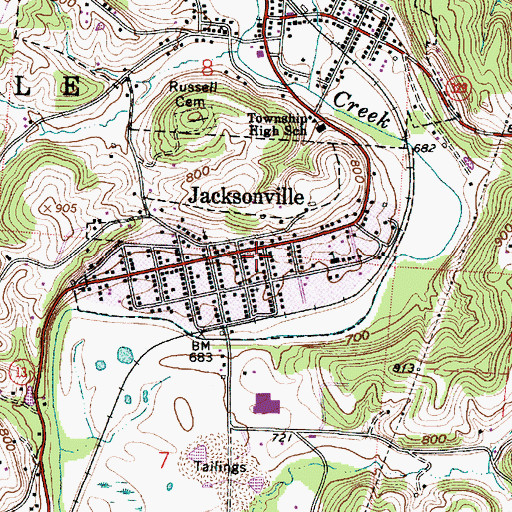 Topographic Map of Village of Jacksonville, OH