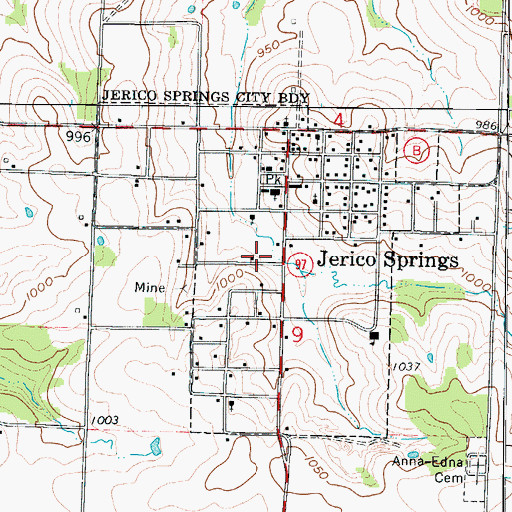 Topographic Map of Village of Jerico Springs, MO