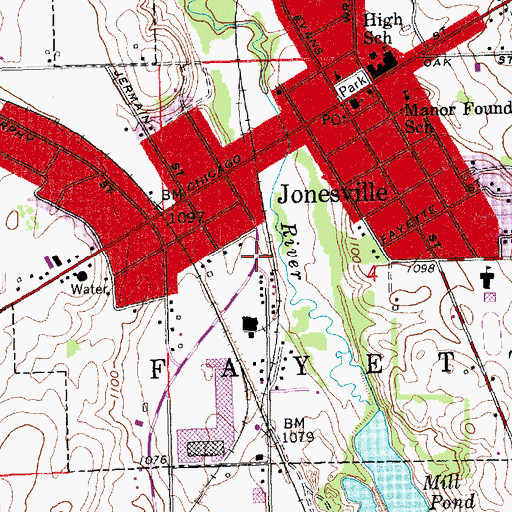 Topographic Map of City of Jonesville, MI