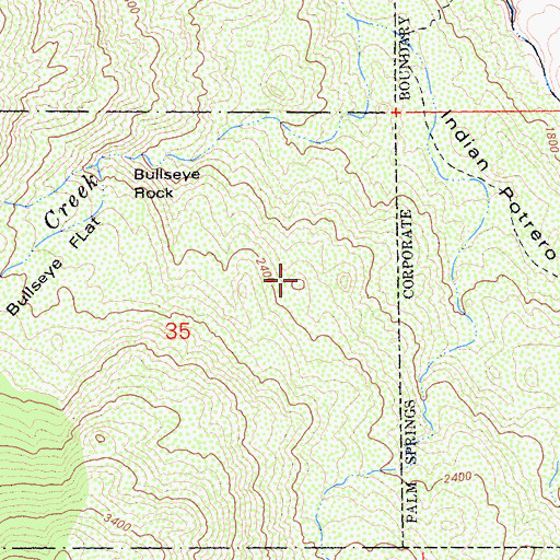 Topographic Map of Bulls Eye Rock, CA