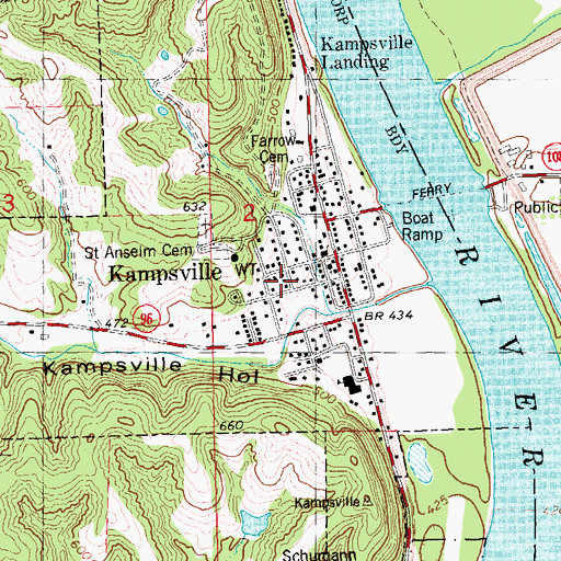 Topographic Map of Village of Kampsville, IL
