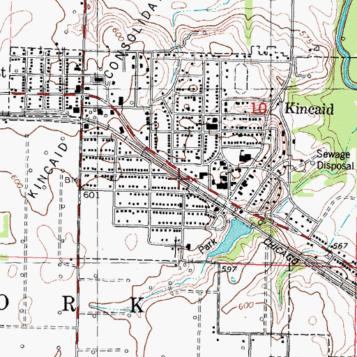Topographic Map of Village of Kincaid, IL