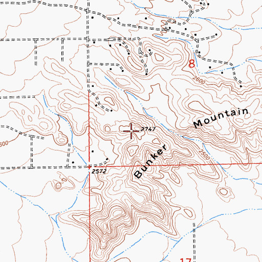 Topographic Map of Bunker Mountain, CA