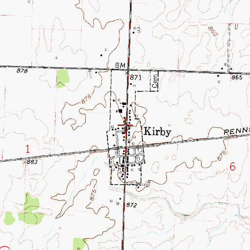 Topographic Map of Village of Kirby, OH