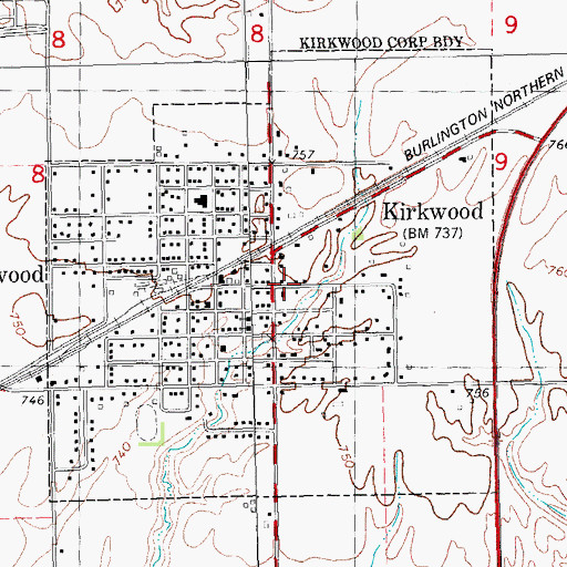 Topographic Map of Village of Kirkwood, IL