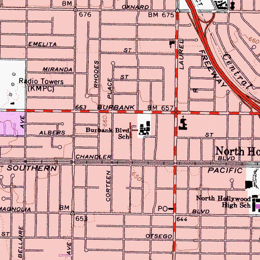 Topographic Map of Burbank Elementary School, CA