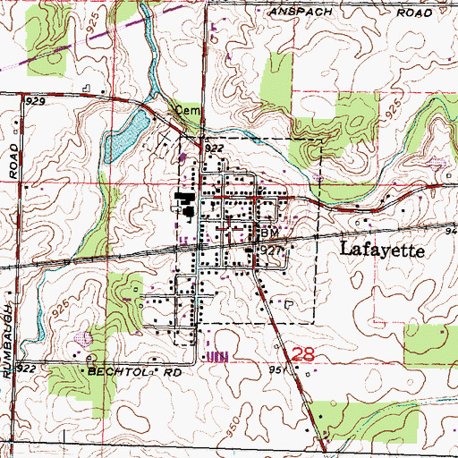 Topographic Map of Village of Lafayette, OH