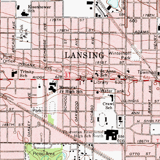 Topographic Map of Village of Lansing, IL