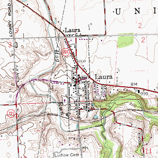 Topographic Map of Village of Laura, OH