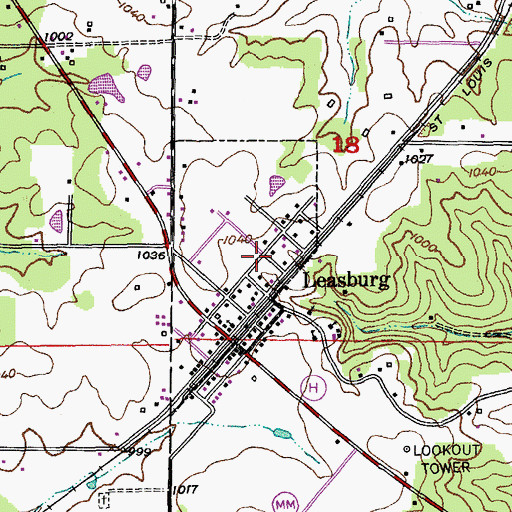 Topographic Map of Village of Leasburg, MO