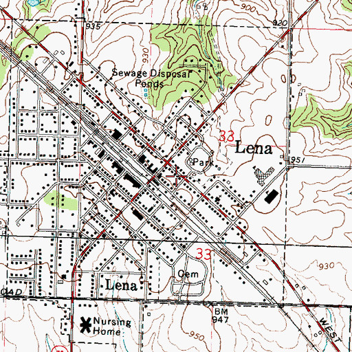 Topographic Map of Village of Lena, IL