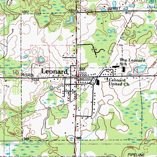 Topographic Map of Village of Leonard, MI