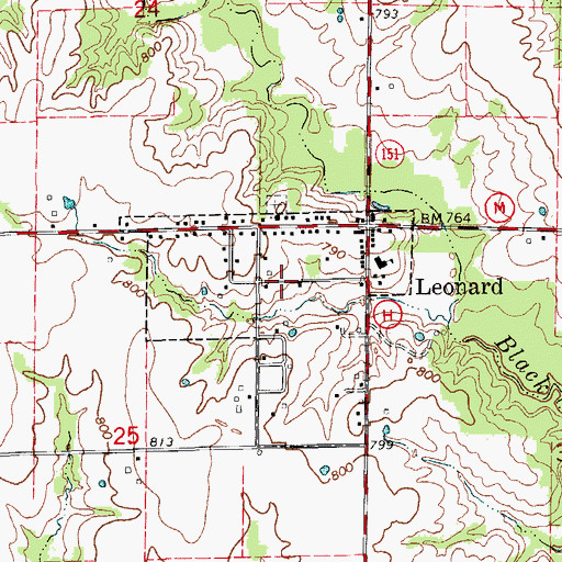 Topographic Map of Village of Leonard, MO