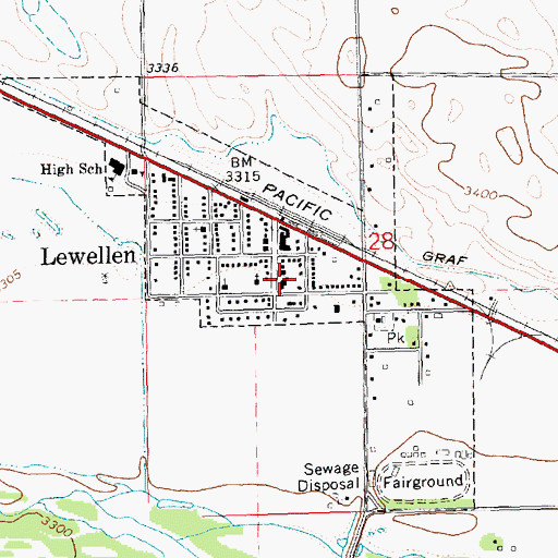 Topographic Map of Village of Lewellen, NE