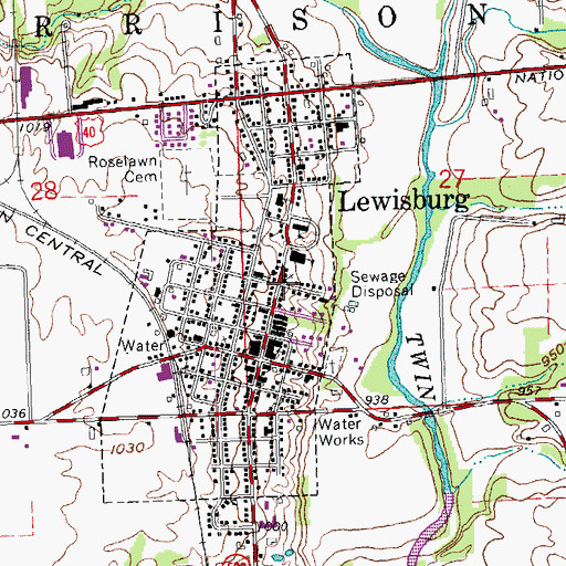 Topographic Map of Village of Lewisburg, OH
