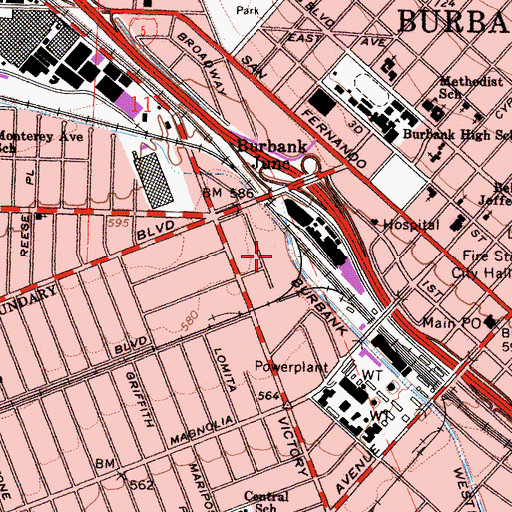 Topographic Map of Burbank Western Channel, CA