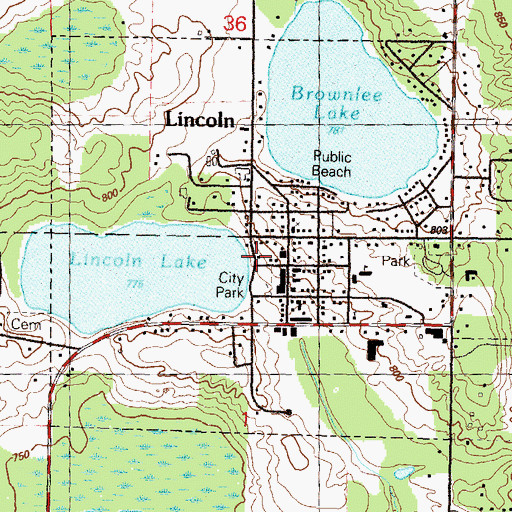 Topographic Map of Village of Lincoln, MI