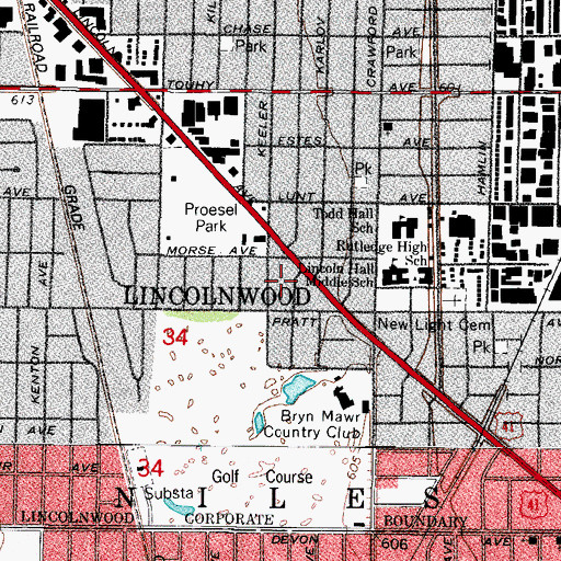 Topographic Map of Village of Lincolnwood, IL