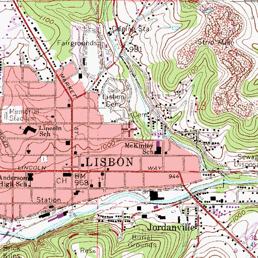 Topographic Map of Village of Lisbon, OH