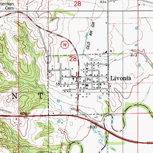 Topographic Map of Village of Livonia, MO