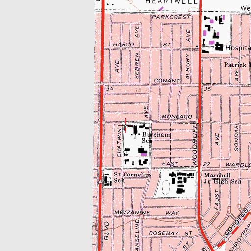 Topographic Map of David Burcham K-5 School, CA