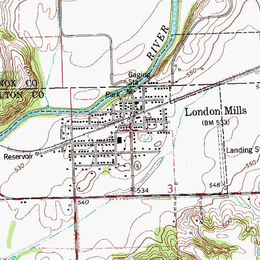 Topographic Map of Village of London Mills, IL