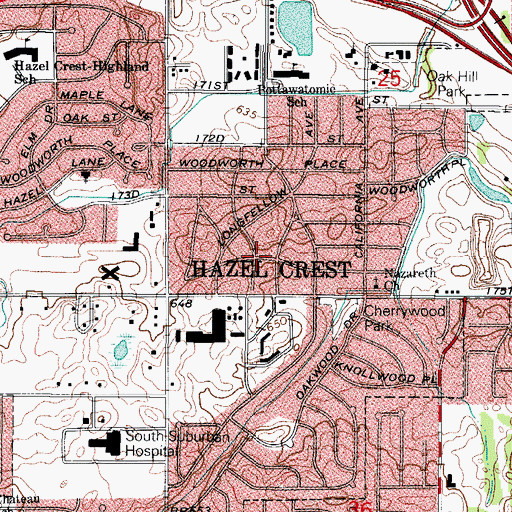 Topographic Map of Village of Hazel Crest, IL