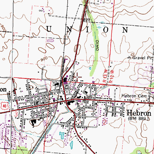 Topographic Map of Village of Hebron, OH