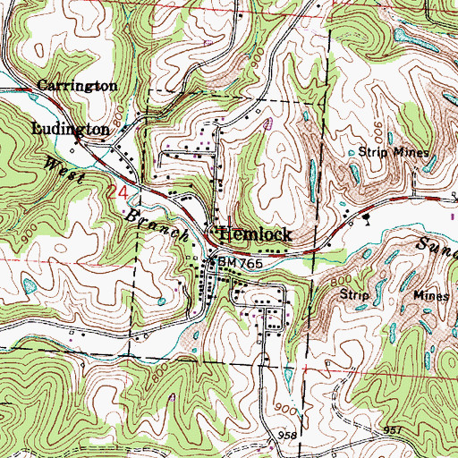 Topographic Map of Village of Hemlock, OH