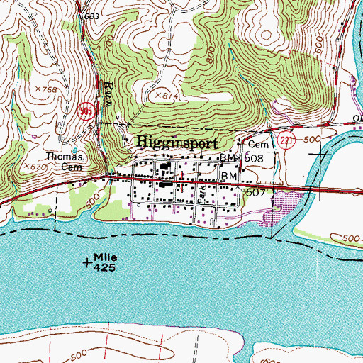 Topographic Map of Village of Higginsport, OH
