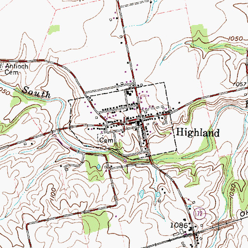 Topographic Map of Village of Highland, OH