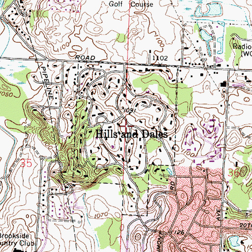 Topographic Map of Village of Hills and Dales, OH